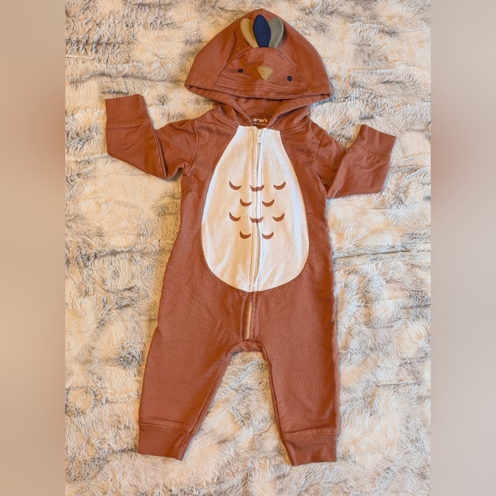 Carter's Thanksgiving Turkey Zip Up Hooded 6 Month Baby One Piece Romper